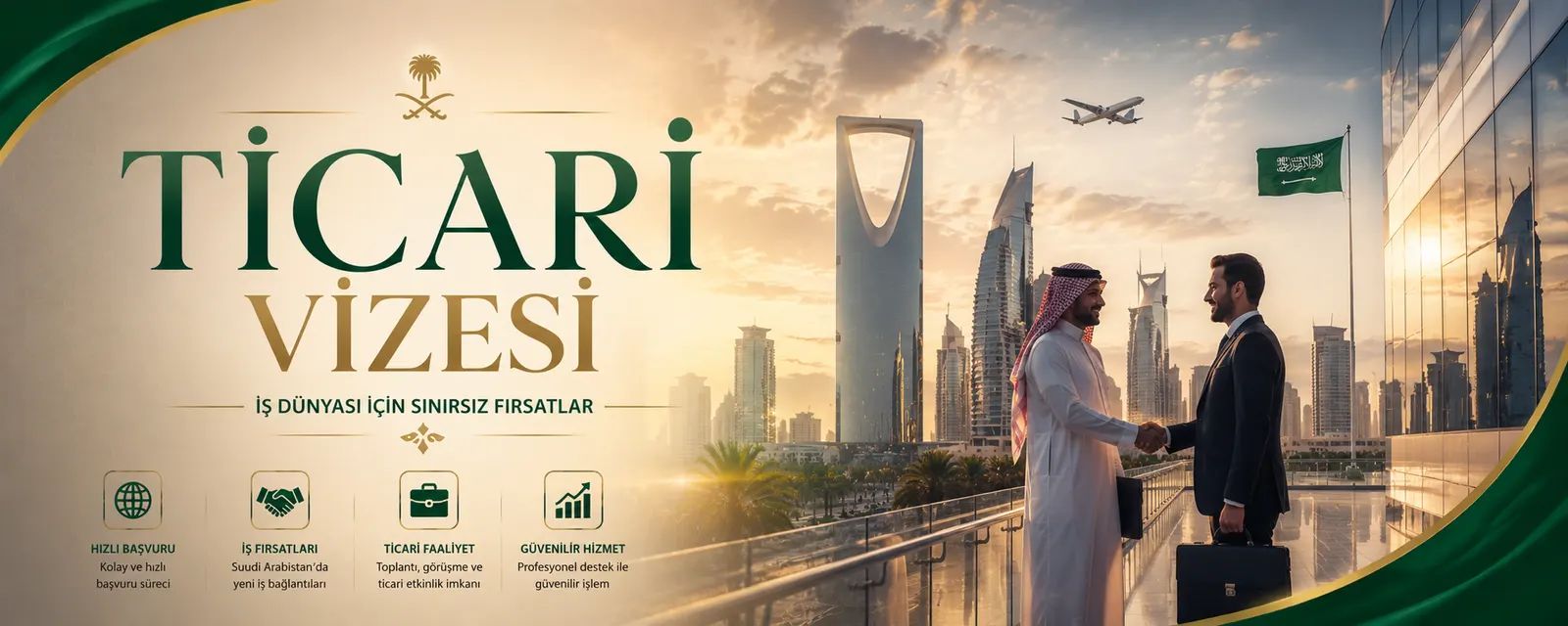 İş görüşmesi için Suudi Arabistan’a seyahat eden iş insanlarını temsil eden görsel