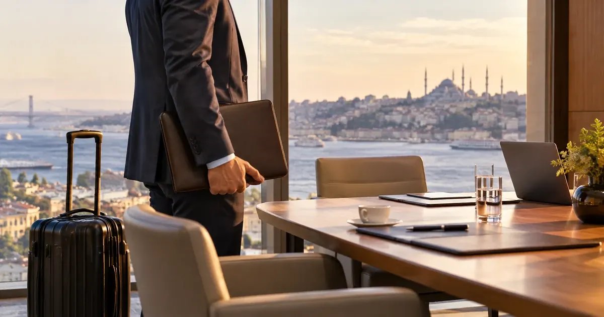 Suudi Arabistan iş görüşmesi için toplantı dosyası ve seyahat çantası