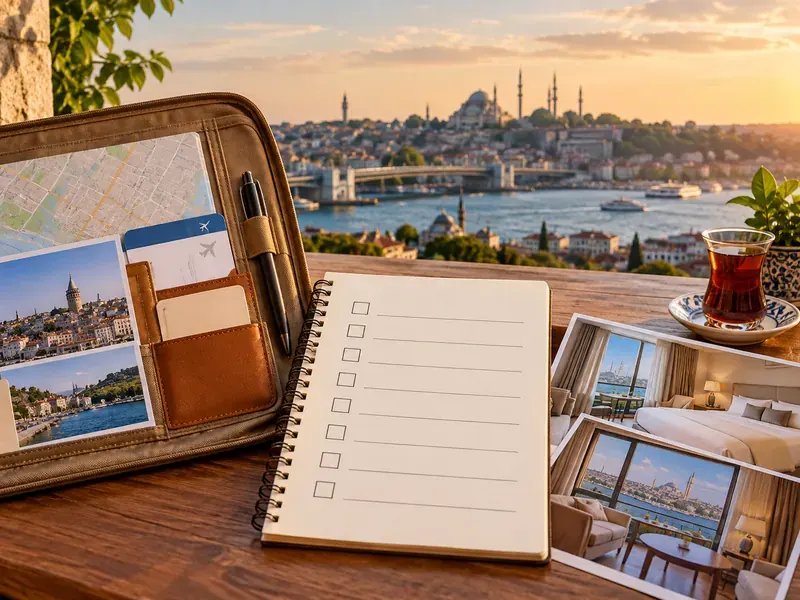 Ödeme öncesi vize ve paket kapsamını kontrol eden sade masa düzeni